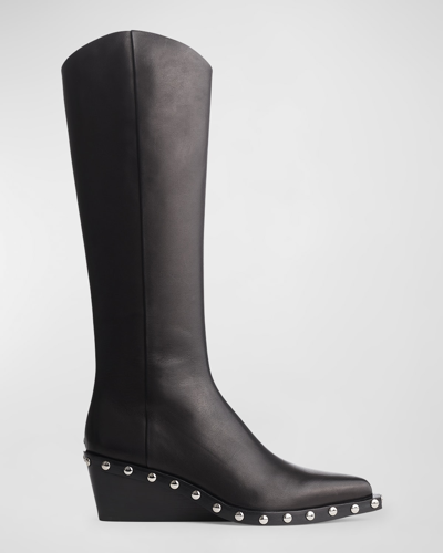 Shop Rag & Bone Satiago Leather Wedge Knee Boots In Blk