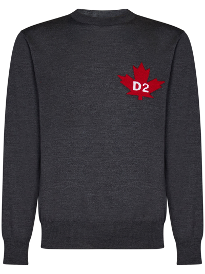 Dsquared2 D2 Leaf Wool Sweater In Grey