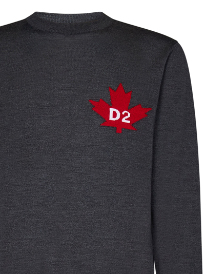 Dsquared2 D2 Leaf Wool Sweater In Grey