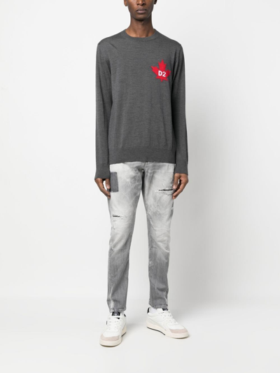 Dsquared2 D2 Leaf Wool Sweater In Grey