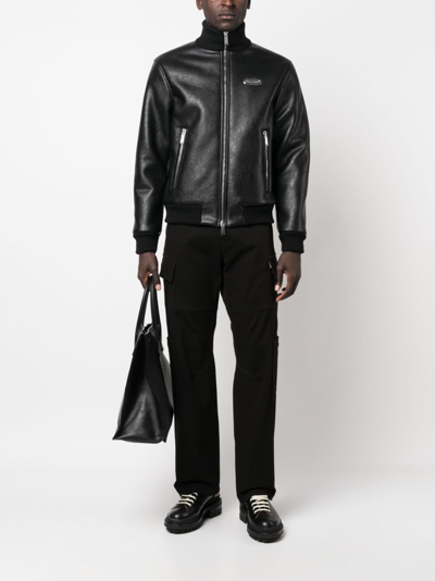 Dsquared2 Faux Shearling Black Bomber Jacket In Black