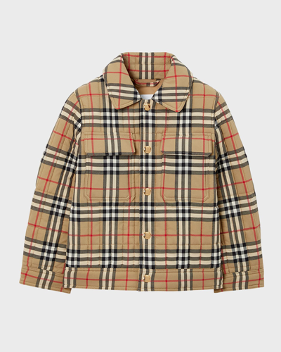 Shop Burberry Kid's Gideon Check-print Quilted Jacket In Archive Beige Ip