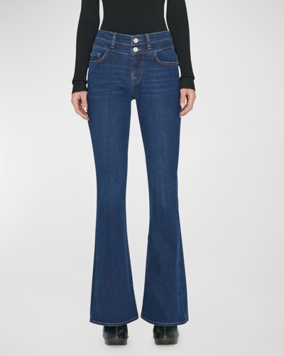 Shop Frame High Rise Double-waistband Flare Jeans In Majesty