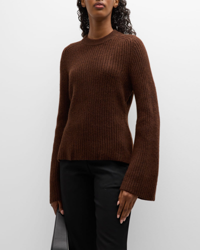 Shop Loulou Studio Kota Bell-sleeve Cashmere Sweater In Choco Melange