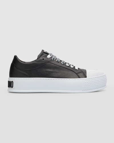 Shop Moschino Men's Bumps And Stripes Low-top Sneakers In Black
