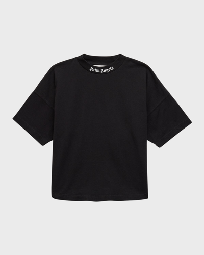 Shop Palm Angels Boy's Logo-print Classic T-shirt In Black White