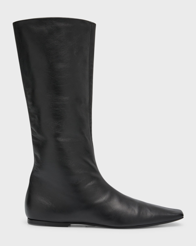 Shop The Row Bette Leather Flat Mid Boots In Blk Black