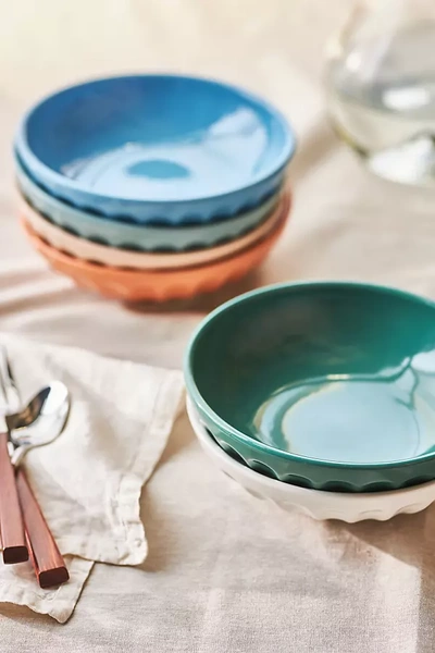Shop Anthropologie Amelie Assorted Latte Pasta Bowls, Set Of 6 By  In Blue Size Set Of 6