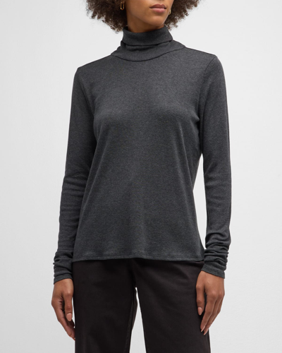 Shop Eileen Fisher Heathered Long-sleeve Turtleneck Top In Charcoal