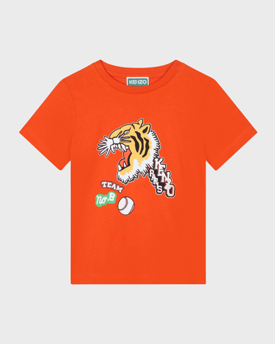 Shop Kenzo Boy's Varsity Logo-print Baseball Graphic T-shirt In 40a-peach