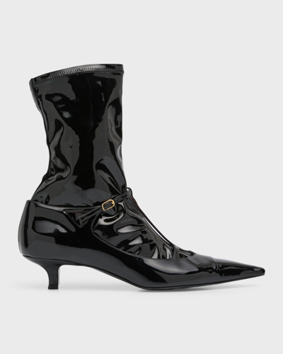 Shop The Row Cyd Patent T-strap Booties In Blk Black