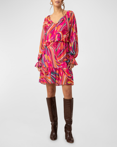 Shop Trina Turk Viti Swirl-print Flounce Midi Dress In Radio City
