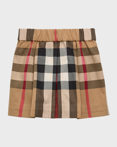 Shop Burberry Girl's Anjelica Check-print Pleated Skirt In Archive Beige