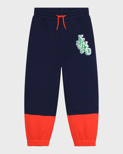 Shop Kenzo Boy's Two-toned Logo-print Joggers In 84a-navy