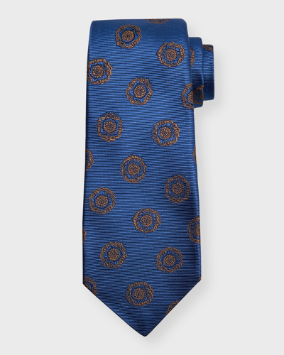 Shop Kiton Men's Woven Medallion Silk Tie In Blue