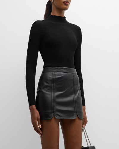 Shop Zeynep Arcay Open-back Long-sleeve Rib Knit Bodysuit In Black