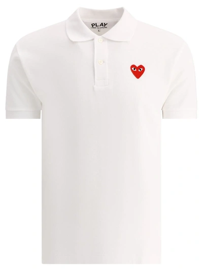 Shop Comme Des Garçons Play "big Heart" Polo Shirt In White