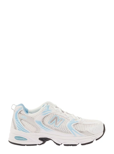 Shop New Balance '530' White And Light Blue Low Top Sneakers With Logo Patch In Tech Fabric Man