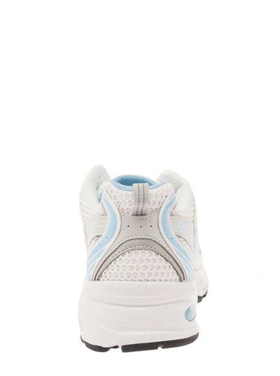 Shop New Balance '530' White And Light Blue Low Top Sneakers With Logo Patch In Tech Fabric Man