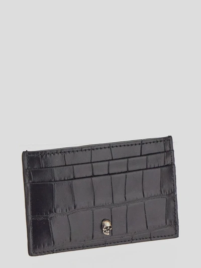 Shop Alexander Mcqueen Embossed Croc Card Holder In Black