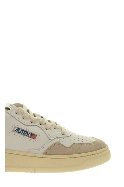 Shop Autry Medalist Low - Leather And Suede Sneakers In White/blue