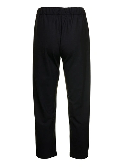 Shop Semicouture Black Straight Pants With Drawstring In Wool Stretch Woman