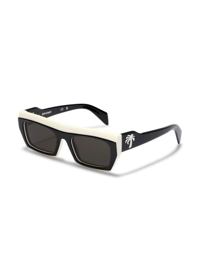Shop Palm Angels Empire Two Tone Sunglasses In Black And White Acetate In White/black