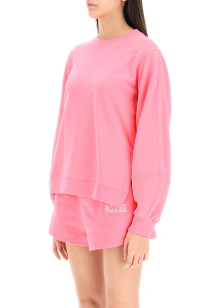 Shop Ganni 'software Isoli' Puff Sleeves Sweatshirt In Pink