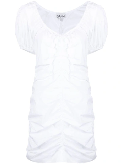 Shop Ganni Cotton Poplin Mini Dress In White