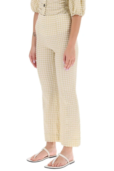 Shop Ganni Flared Pants With Gingham Motif In Multicolor