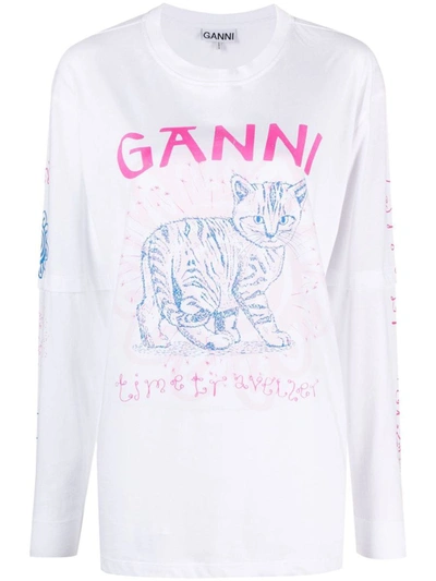 Shop Ganni Print T-shirt In White