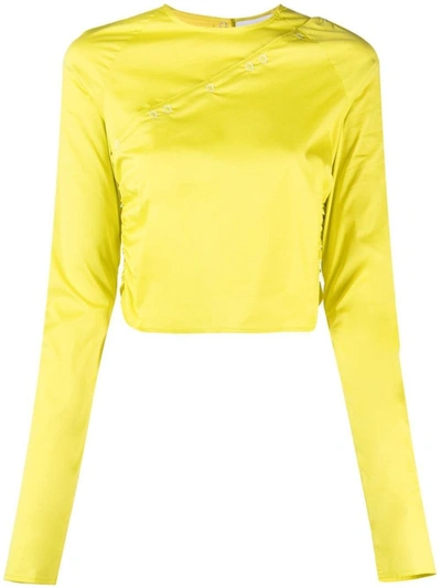 Shop Ganni Stretch Cotton Blouse In Yellow