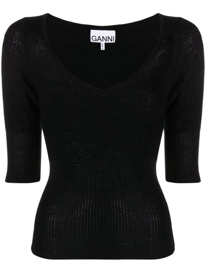 Shop Ganni V-neck Top In Black