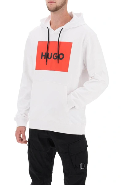 Shop Hugo Logo Box Hoodie In White