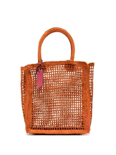 Shop Manebi Manebí Net Raffia Handbag In Orange