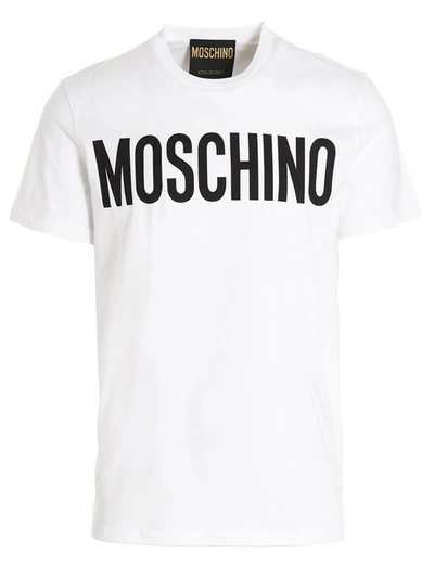 Shop Moschino 'label' T-shirt In White/black