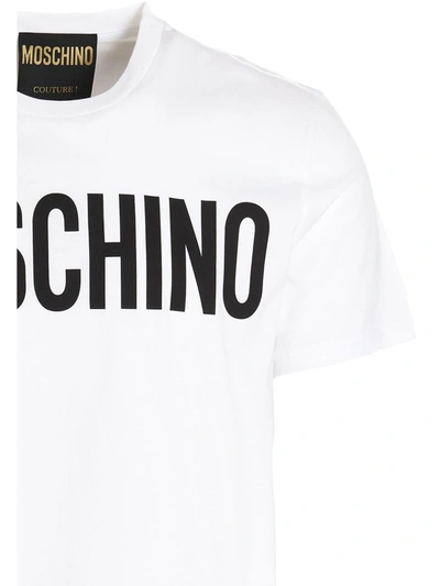 Shop Moschino 'label' T-shirt In White/black