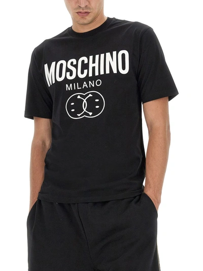 Shop Moschino Double Smile T-shirt In Black