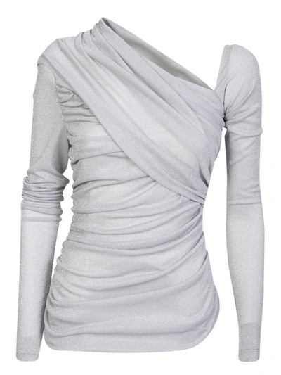 Msgm White Asymmetrical Blouse In Metallic