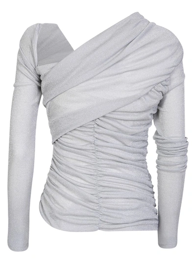Msgm White Asymmetrical Blouse In Metallic