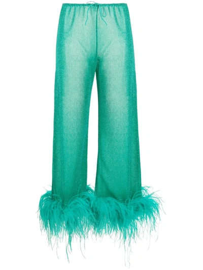 Shop Oseree Oséree Lumiere Plumage Long Pants Clothing In Blue