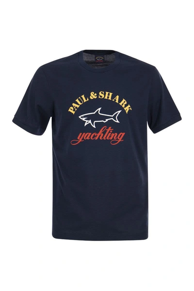 Shop Paul & Shark Cotton T-shirt With Printed Logo In Navy