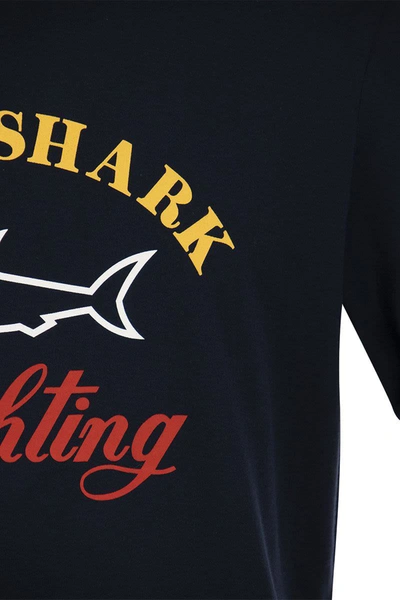 Shop Paul & Shark Cotton T-shirt With Printed Logo In Navy