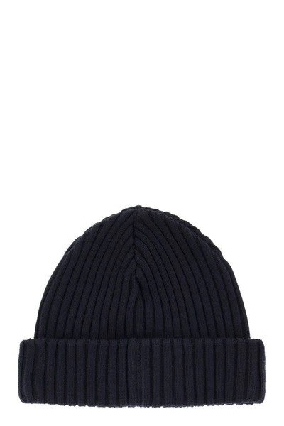 Shop Paul & Shark Iconic Coin Badge Ribbed Wool Hat In Navy