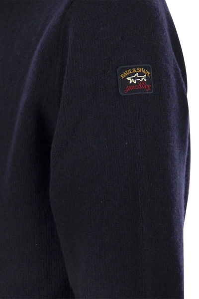 Shop Paul & Shark Wool Crew Neck With Arm Patch In Blue
