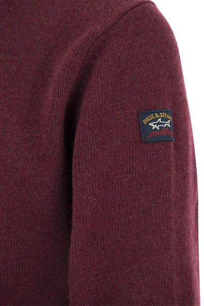 Shop Paul & Shark Wool Crew Neck With Arm Patch In Bordeaux