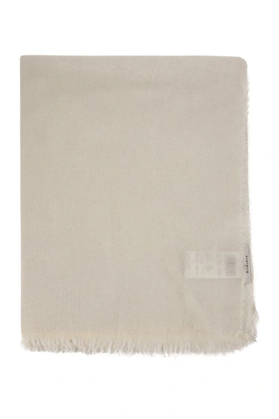Shop Peserico Fringed Scarf In Soft Modal, Viscose And Cotton In Chalk