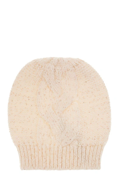 Shop Peserico Wool, Silk And Cashmere Braided Cap In Cream