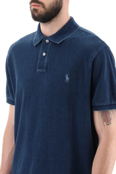 Shop Polo Ralph Lauren Pique Cotton Polo Shirt In Blue