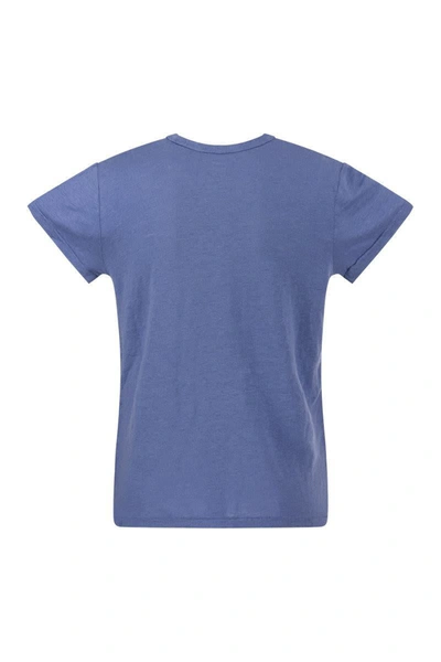Shop Polo Ralph Lauren Polo Bear T-shirt In Linen Jersey In Light Blue